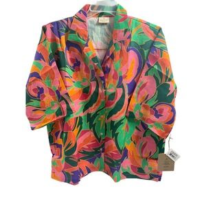 Stone Fox NWT Swim Zenni 100%‎ Linen Shirt -Stained Glass Size XS/S MSRP $98